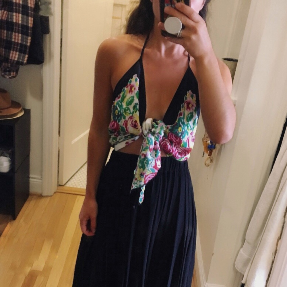 Urban Outfitters Silky Floral Low-backed Halter